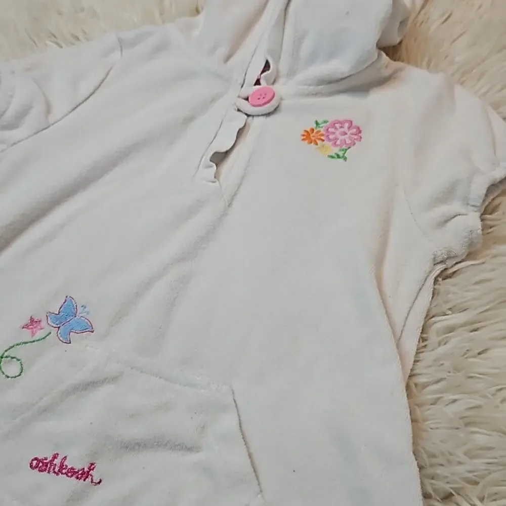 OshKosh Girls White Hooded Terry Short Sleeve Swim Coverup Girls size 5